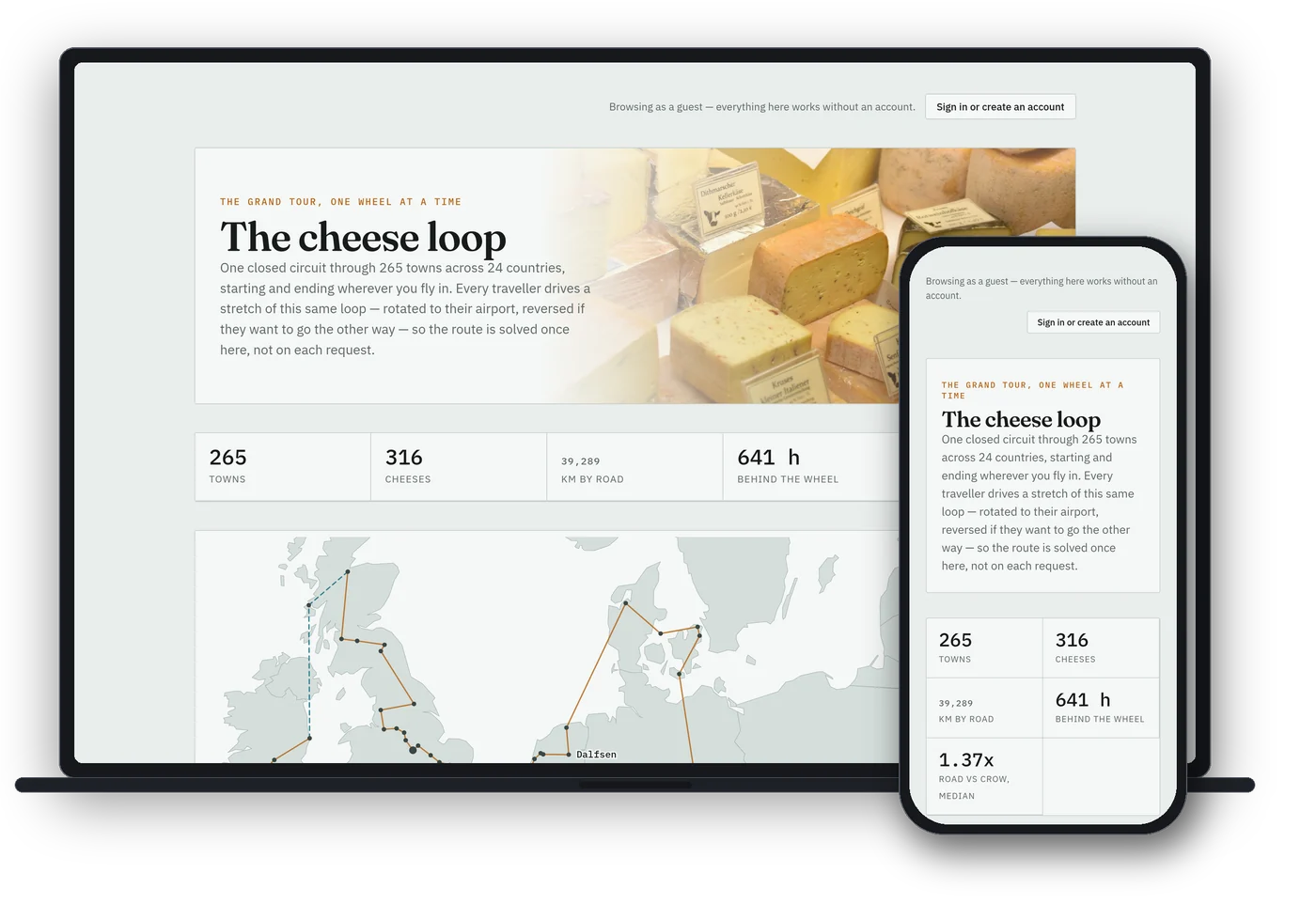 Cheese Tourist shown on a laptop and a phone