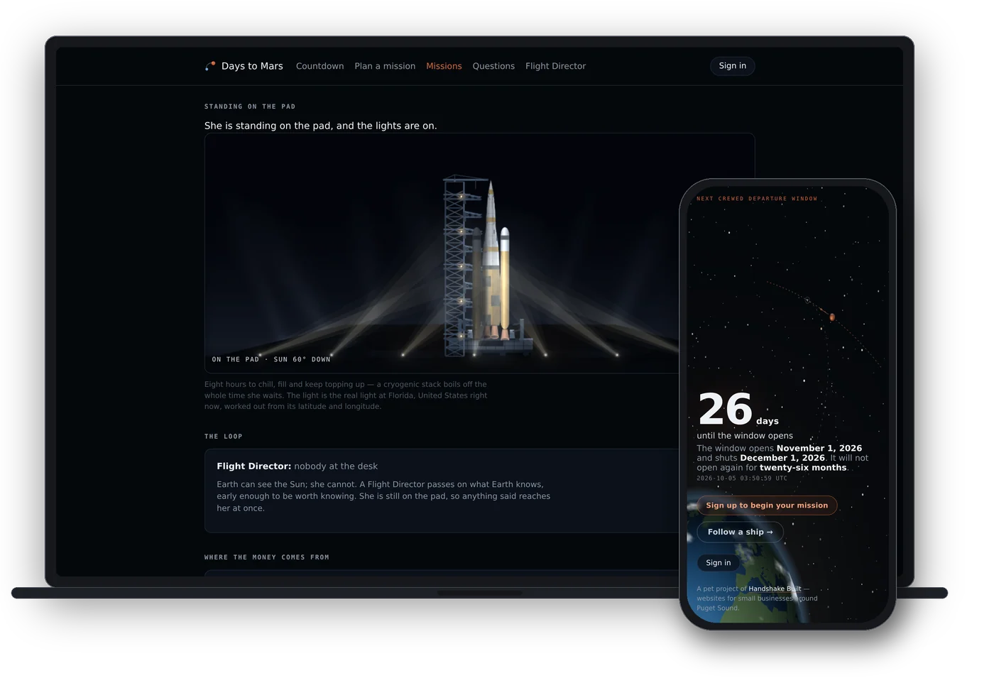Days to Mars shown on a laptop and a phone